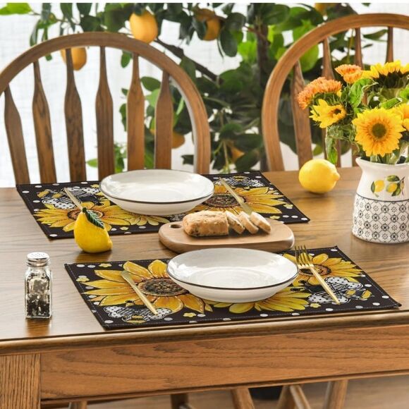 Sunflower & Bee Dining Placemats - Black and Yellow - Picture 1 of 11